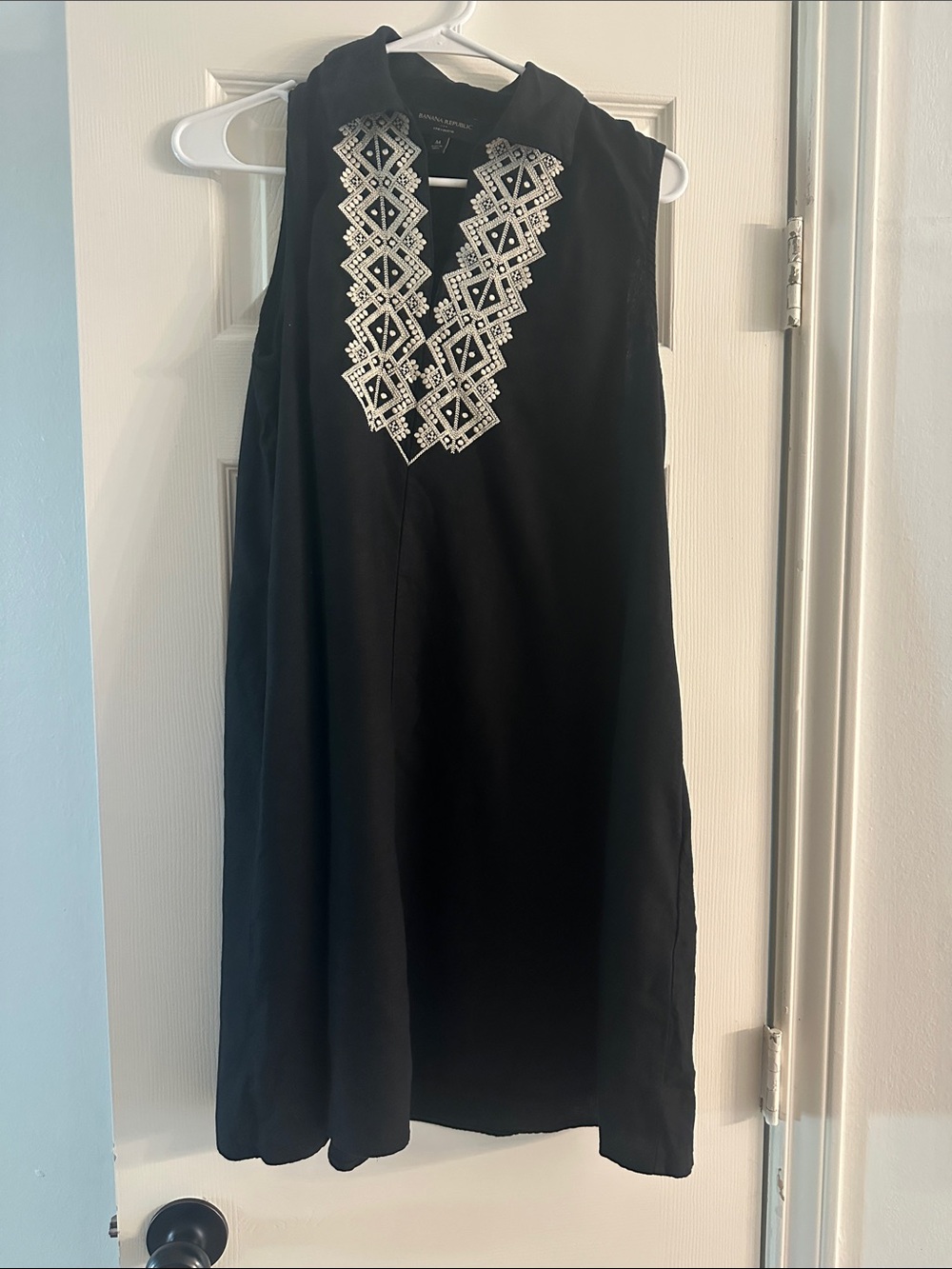 Banana Republic Black Sleeveless Mini Dress with White Embroidery
